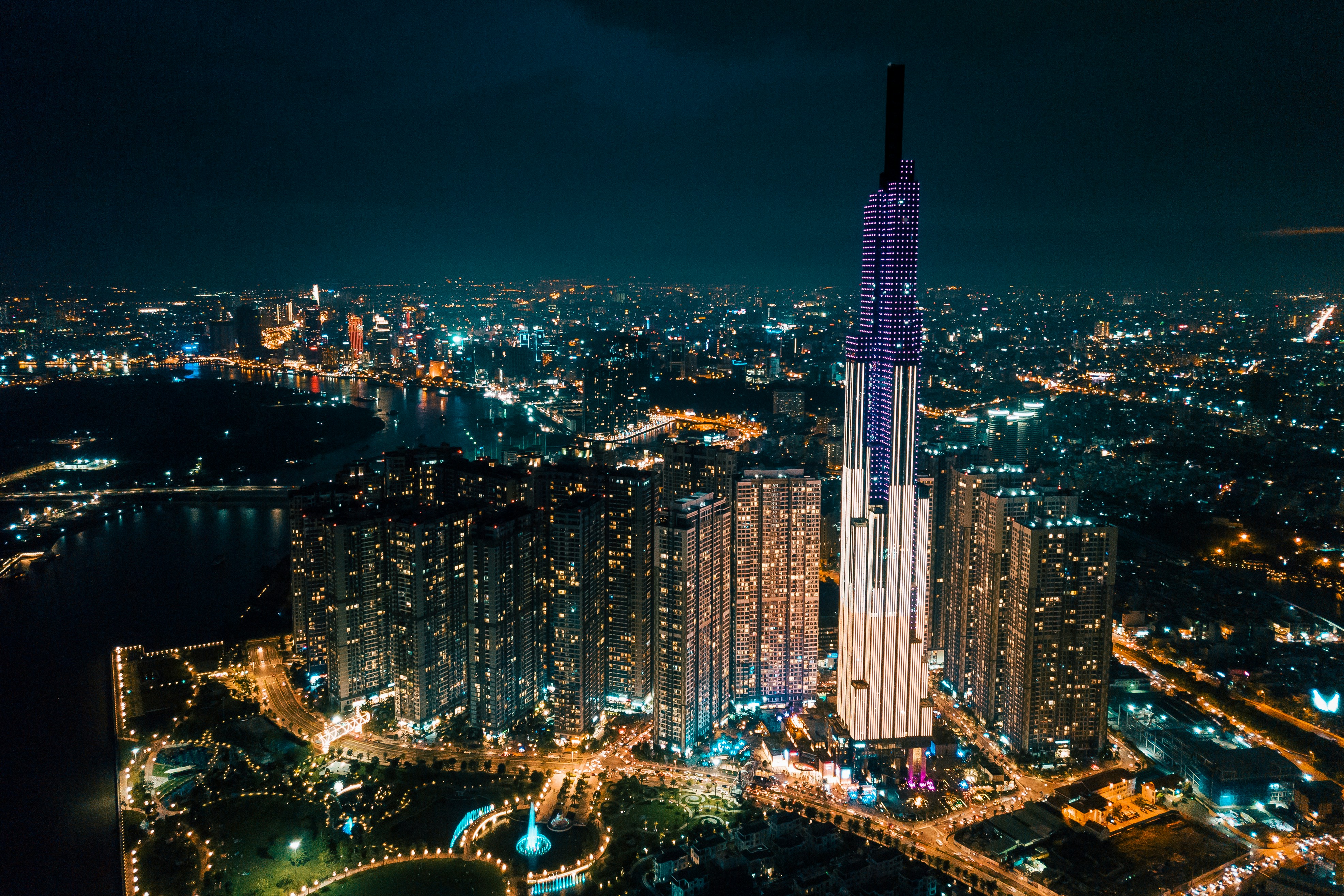Aerial view of Ho Chi Minh City urban district with modern buildings