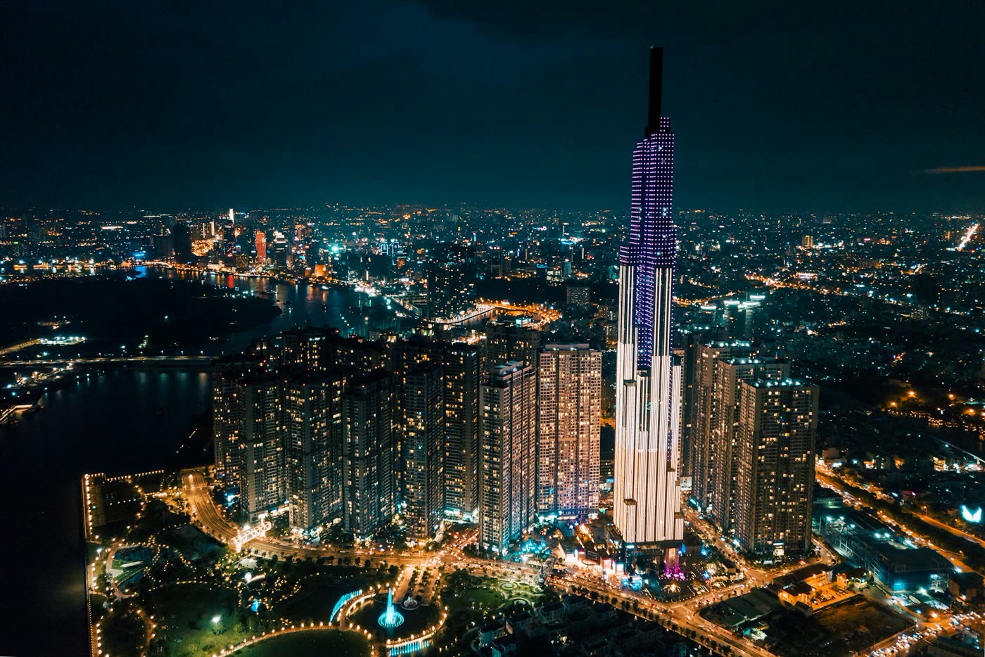 Landmark 81 lit against the night sky