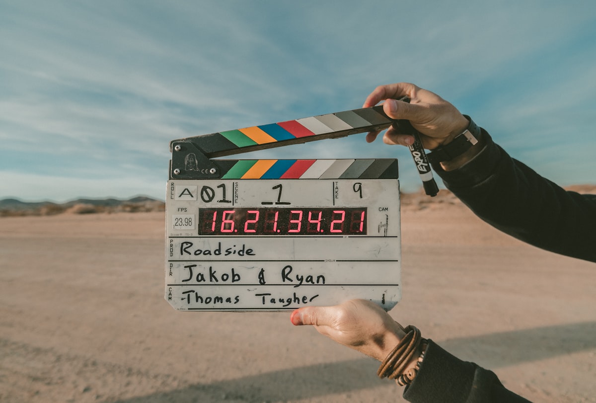 Film crew working on set during production