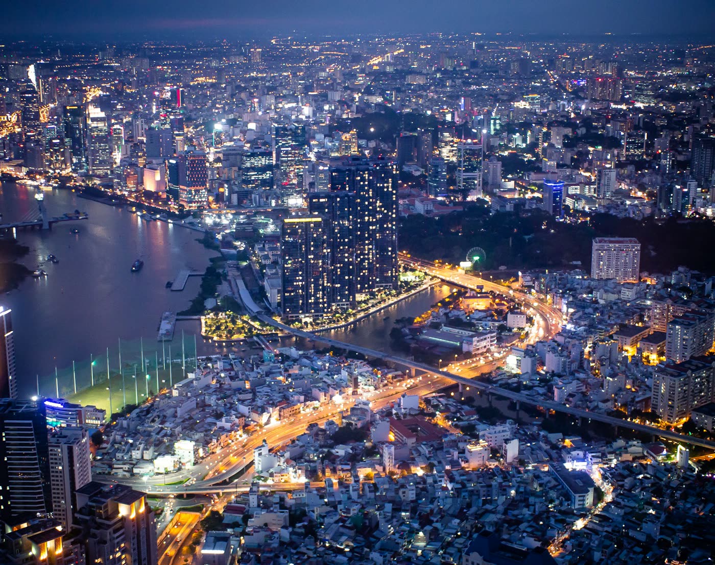 Aerial night view of Ho Chi Minh City
